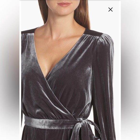Eliza J Wrap Look Velvet Grey Pewter Jumpsuit - Picture 4 of 15